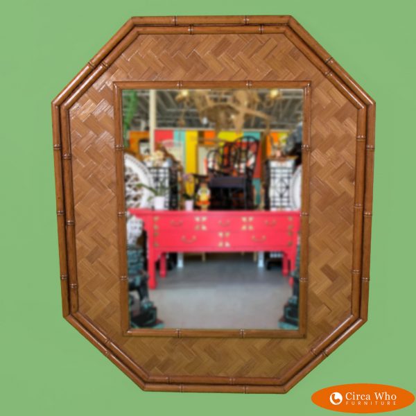 Faux Bamboo Woven Rattan Octagonal Mirror