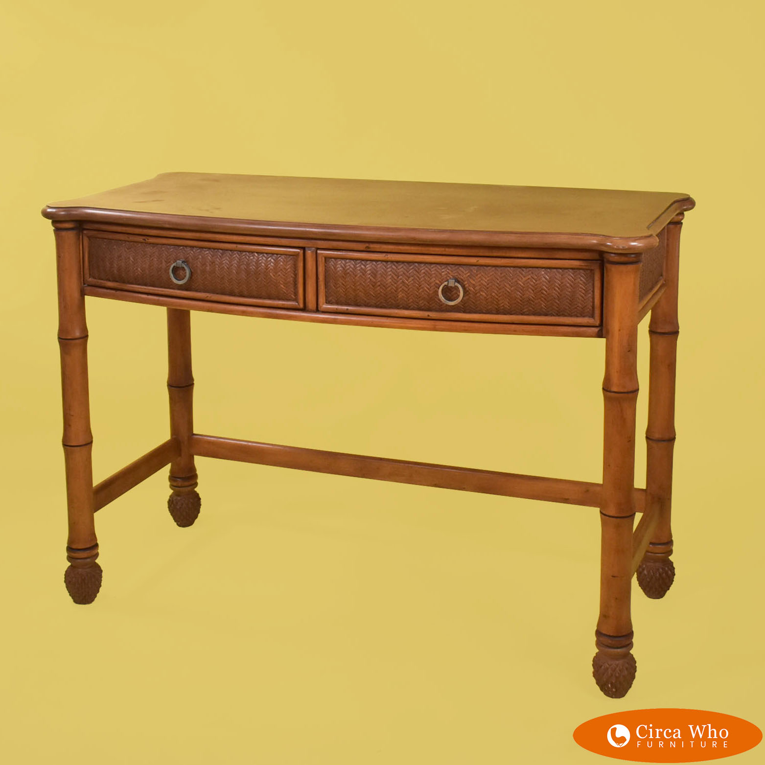 Faux Bamboo Woven Rattan Vanity Desk, Faux Bamboo Vanity