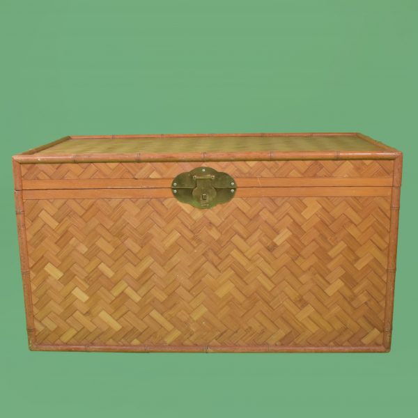 Faux Bamboo Woven Rattan Vintage Trunk