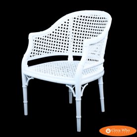 Faux Bamboo and Cane White Barrel Chair