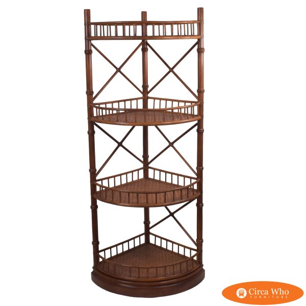 Faux Bamboo and Woven Rattan Corner Etagere