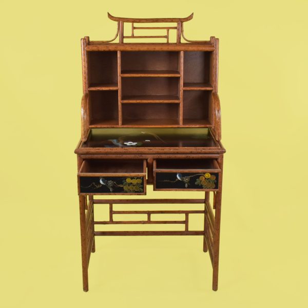 Faux Tortoise Hand-Painted Pagoda Desk With Hutch