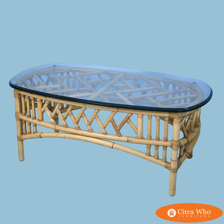 Fretwork Burnt Bamboo Glass Top Coffee Table J0863