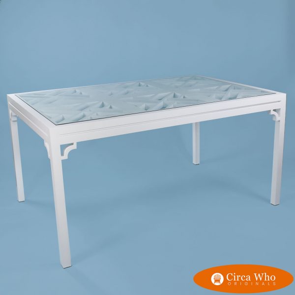Fretwork Dining Table by Circa Who Originals Locally handmade table with glass top. Available for Pre-Order now (