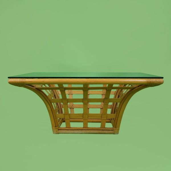 Fretwork Rattan Glass Top Coffee Table