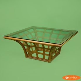 Fretwork Rattan Glass Top Coffee Table