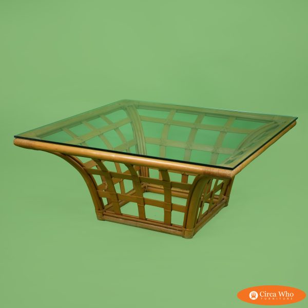 Fretwork Rattan Glass Top Coffee Table