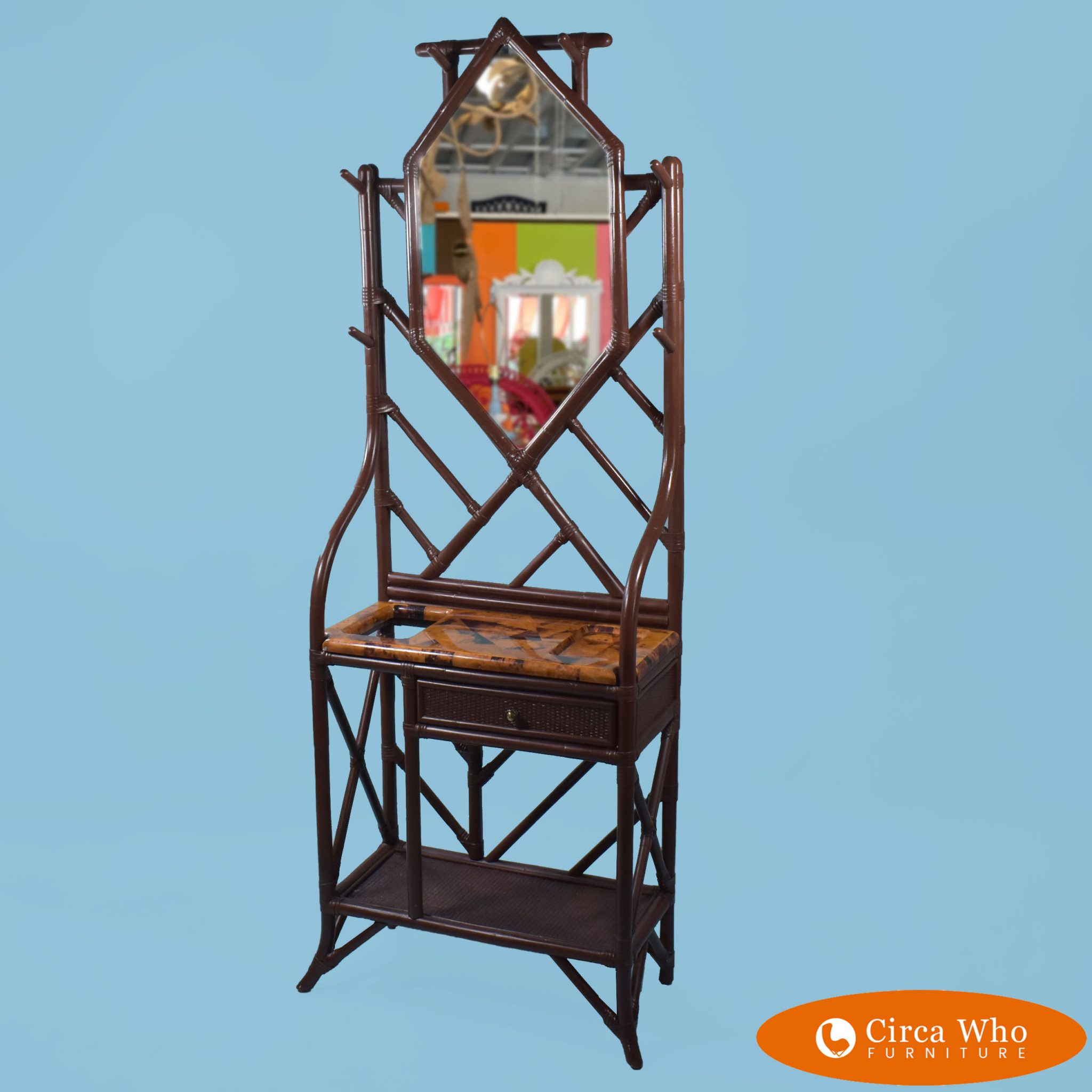 Fretwork Rattan Hall Tree Circa Who