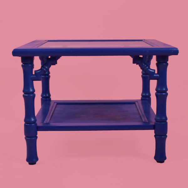 Faux Bamboo Blue Side Table