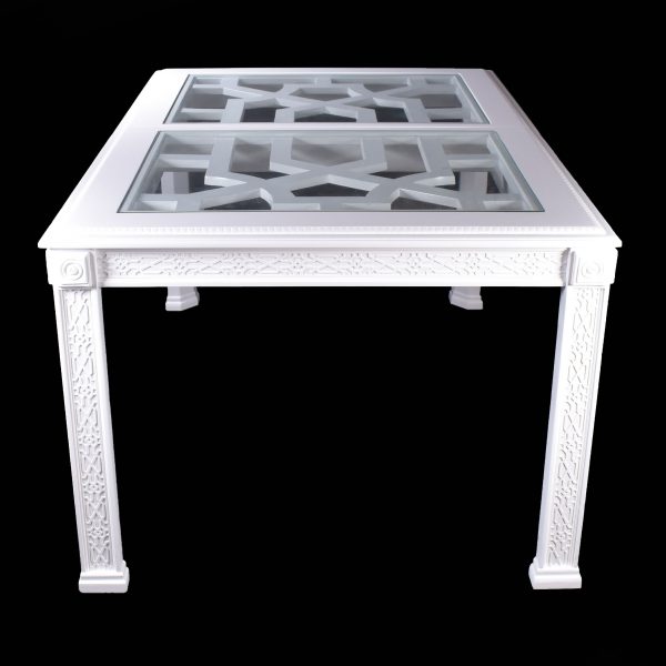 Glass Top Fretwork Dining Table With Leaves