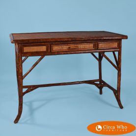 Grasscloth bamboo desk in vintage condition brown color