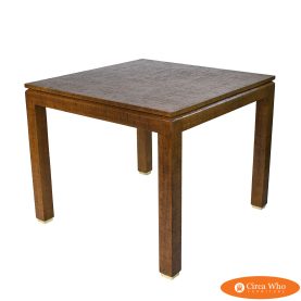 Grasscloth Game Table With Brass Cap Feet