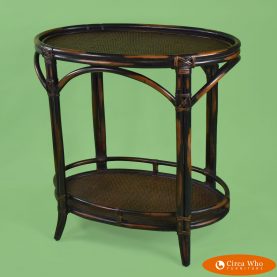 Grasscloth Rattan Oval Side Table