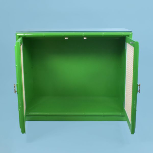 Green Faux Bamboo Glass Door Cabinet With Light