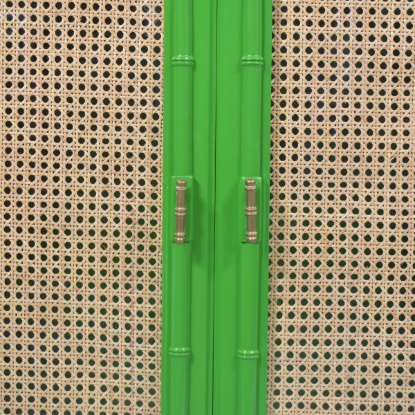 Green Faux Bamboo Glass Door Cabinet With Light