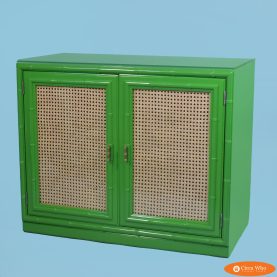 Green Faux Bamboo Glass Door Cabinet With Light