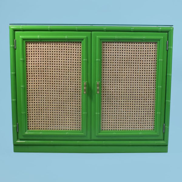 Green Faux Bamboo Glass Door Cabinet With Light