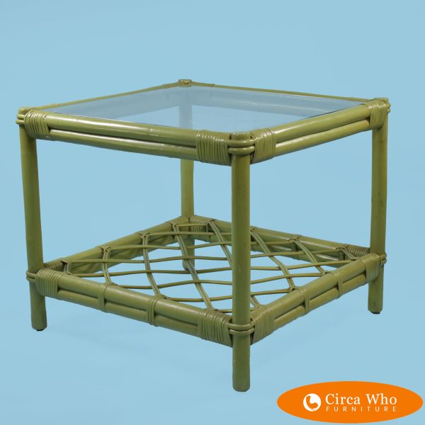Green Rattan Square Side Table