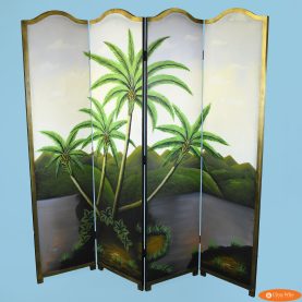 Hand Painted Palm Tree Folding Screen