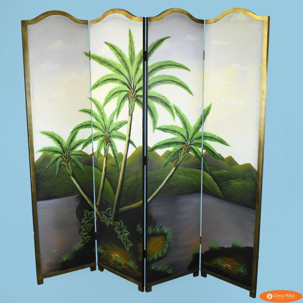 Hand Painted Palm Tree Folding Screen