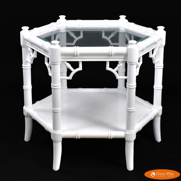 Faux Bamboo White Hexagonal Side Table