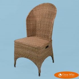 High Back Side Chair by Mario Lopez Torres. There are minor imperfections to the hand-made woven rattan. Signed Mario Lopez Torres Est. 1974.