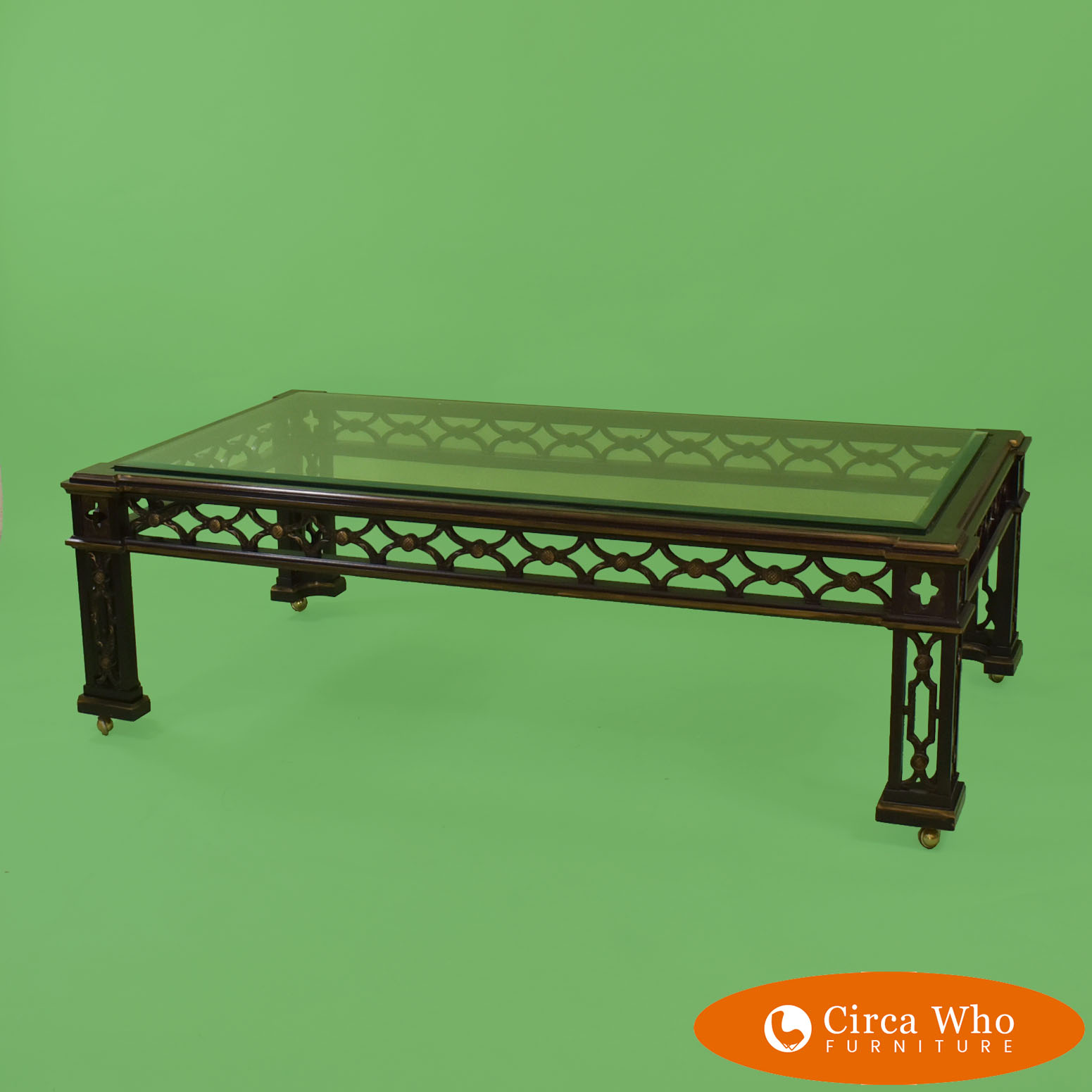 Hollywood Regency Black Coffee Table On Casters Circa Who