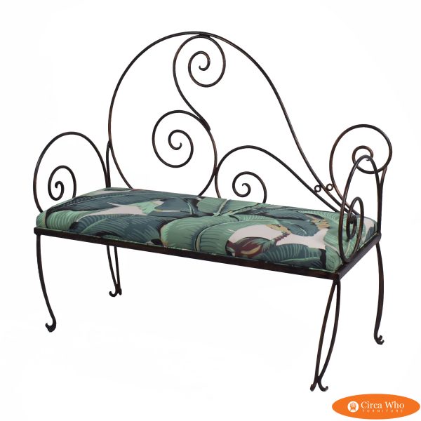 Upholstered Neoclassical Iron Bench