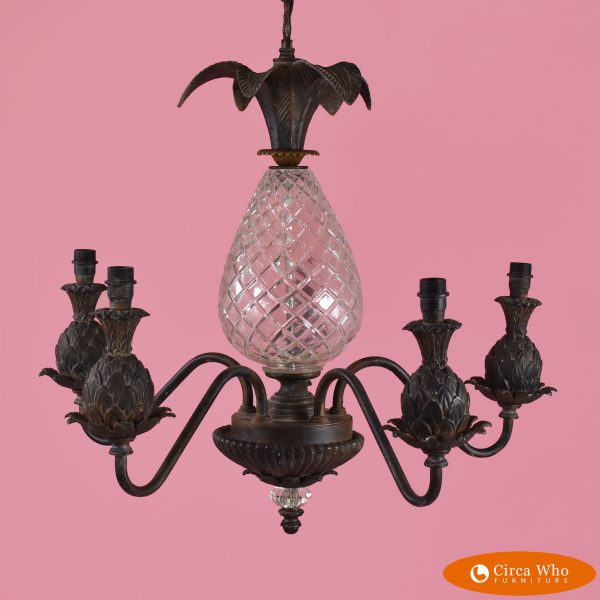Hollywood Regency pineapple chandelier with glass