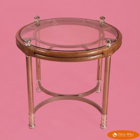 Hollywood Regency Rattan Round Side Table