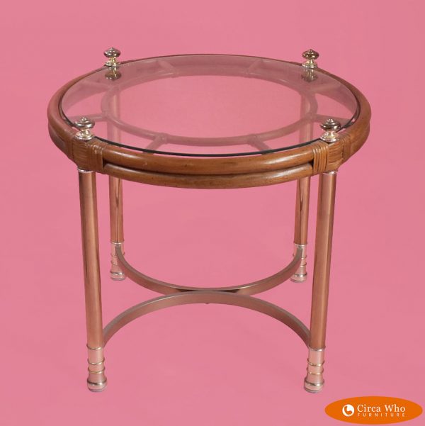 Hollywood Regency Rattan Round Side Table