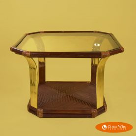 Hollywood Regency Rattan and Brass Coffee Table