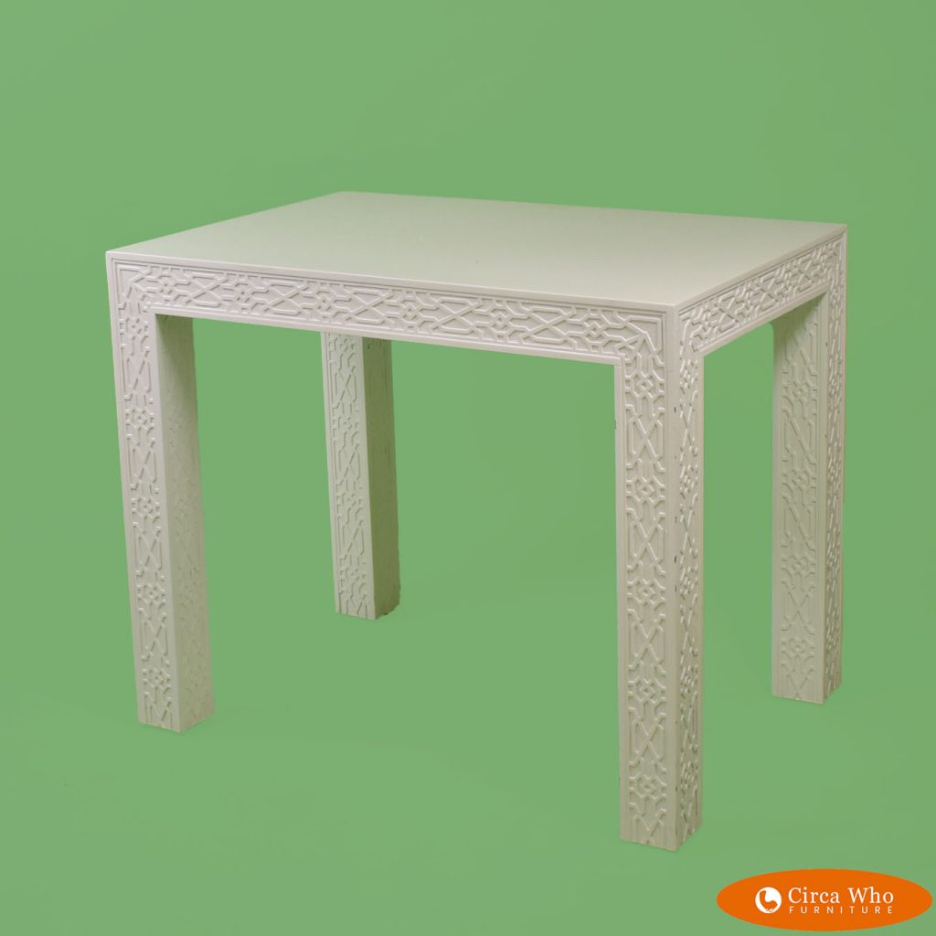 Hollywood Regency White Fretwork Side Table Circa Who