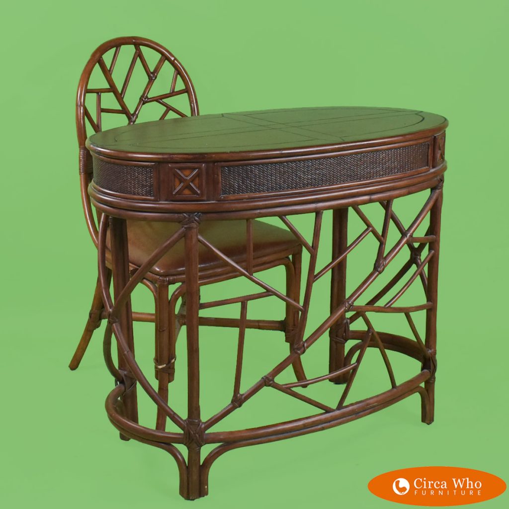 Ice Crackled Rattan Desk With Chair Circa Who