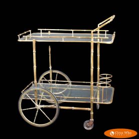 Italian Brass Faux Bamboo Bar Cart