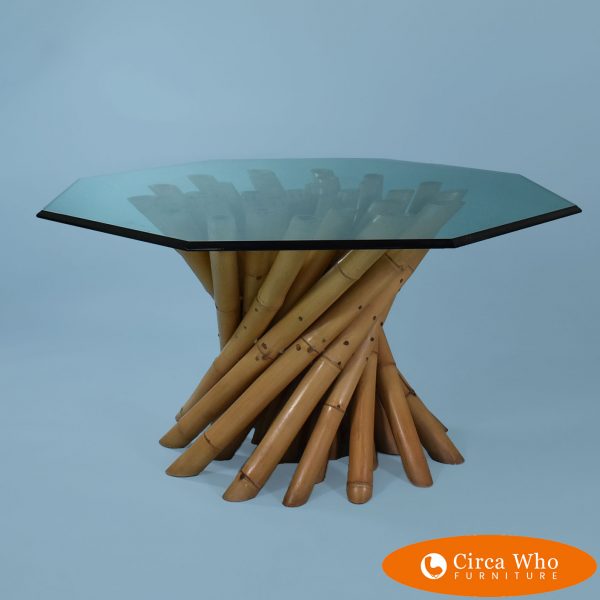 Large bamboo dining table with glass top natural bamboo color