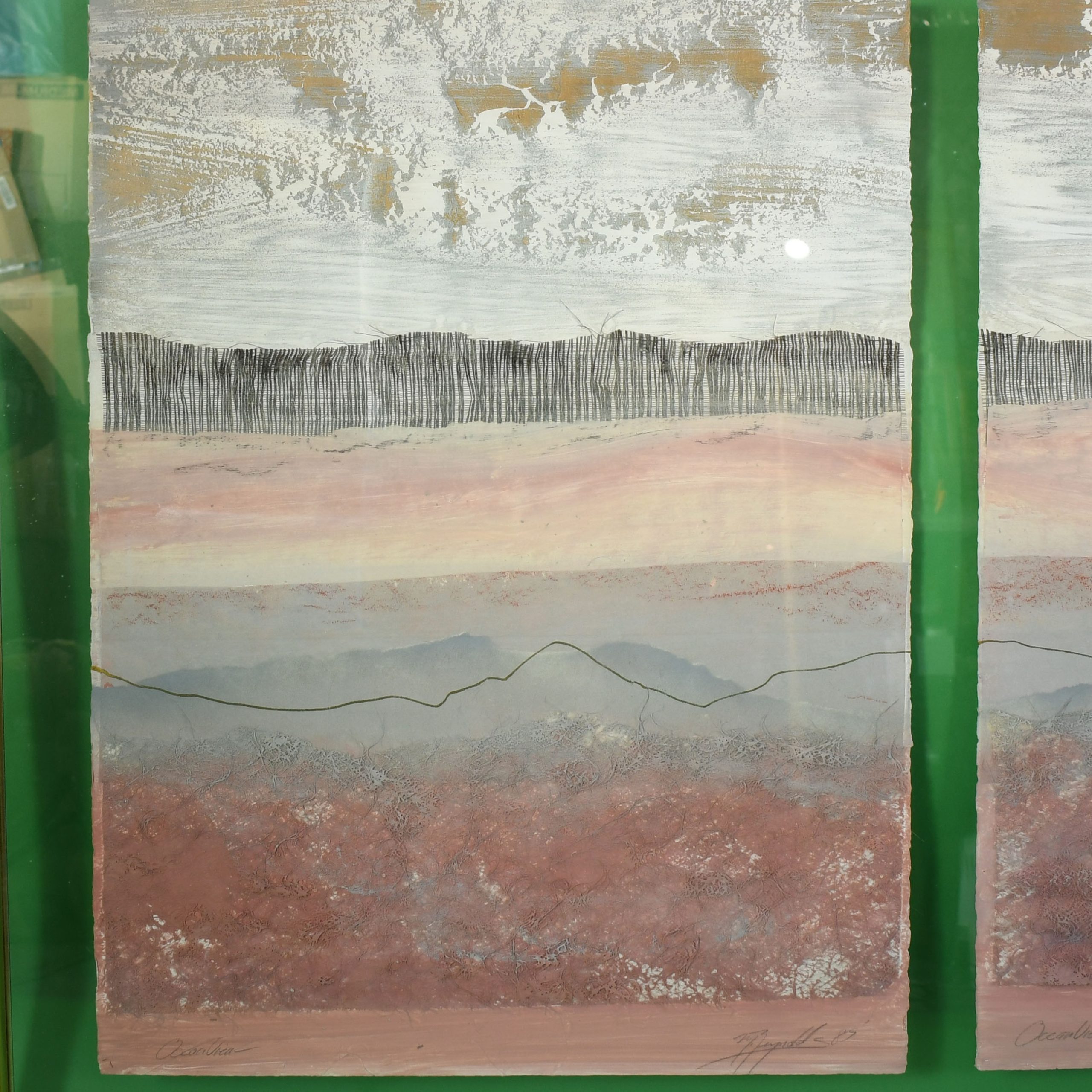 Large Colorful Art With Brass Frame