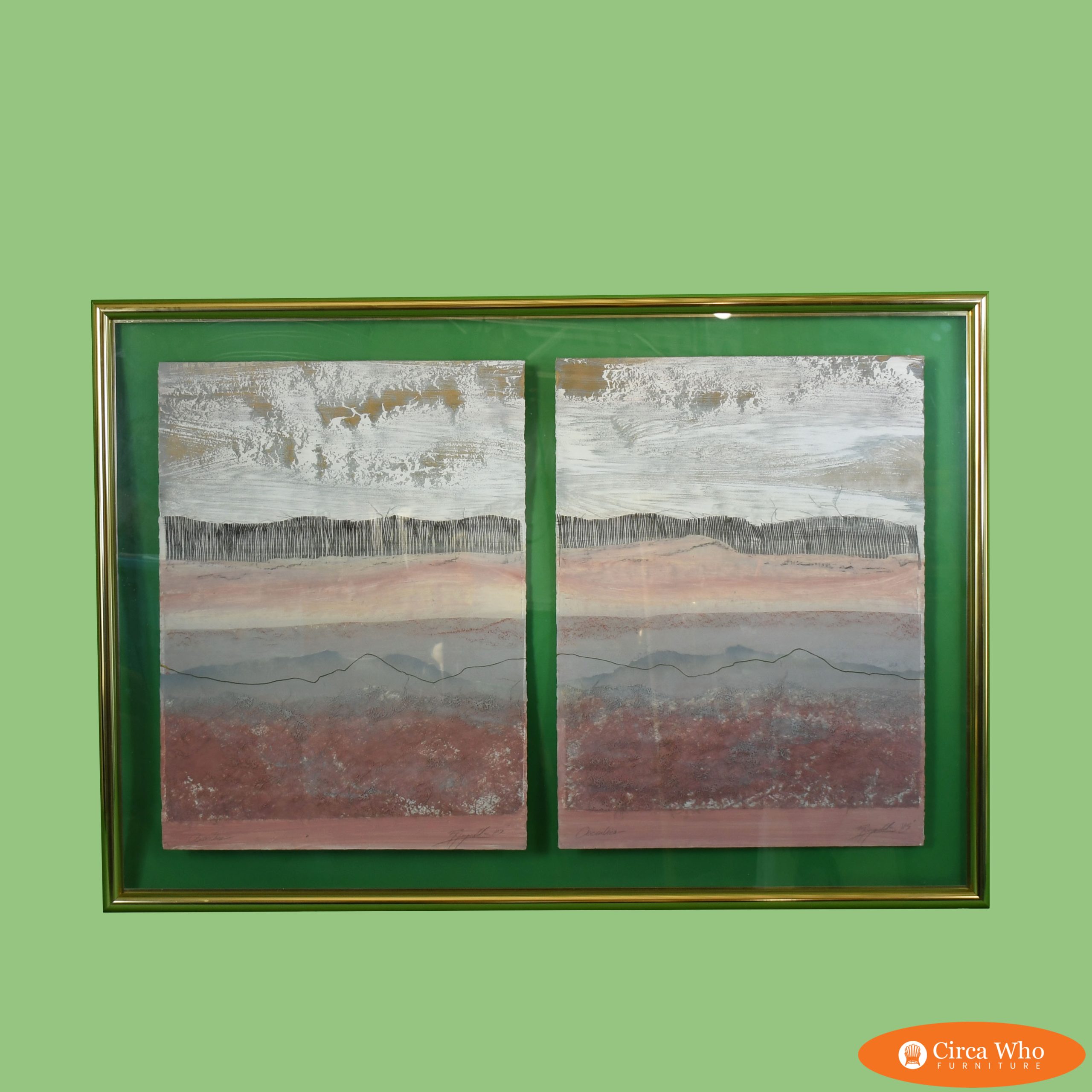 Large Colorful Art With Brass Frame