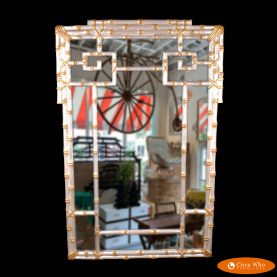 Large Faux Bamboo Gold and Silver Greek Key Mirror