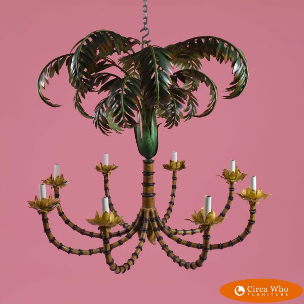 Large Faux Bamboo Palm Tree Chandelier