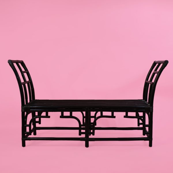 Large Fretwork Rattan Bench