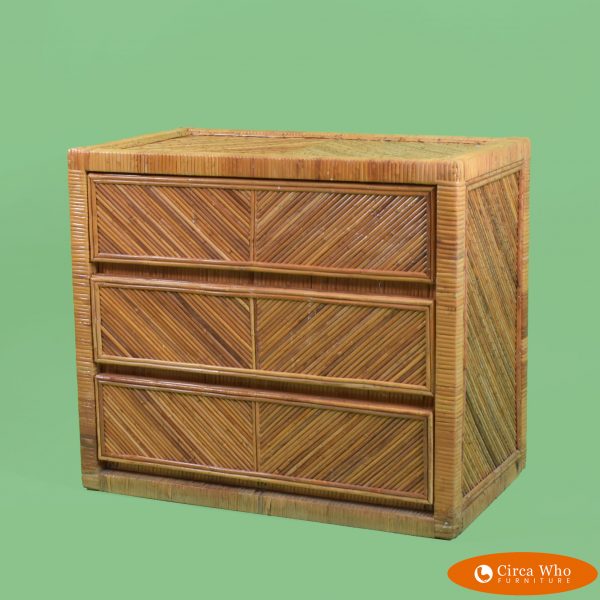 Large Single Pencil Reed Wrapped Rattan Nightstand