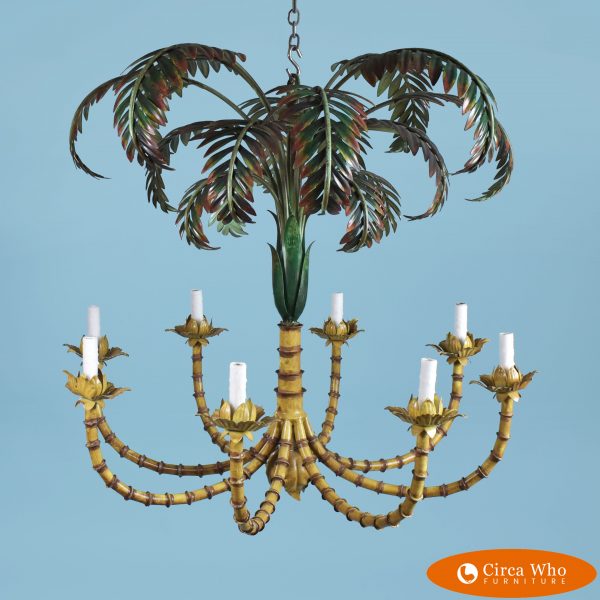 Large Vintage Faux Bamboo Palm Tree Chandelier