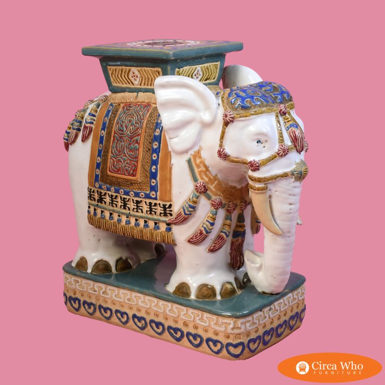 Large White and Green Elephant Garden Seat