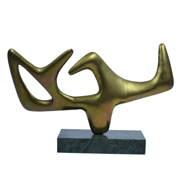 Mid-Century Modern Brass Sculpture on Green Marble Base