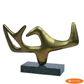 Mid-Century Modern Brass Sculpture on Green Marble Base
