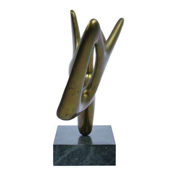 Mid-Century Modern Brass Sculpture on Green Marble Base