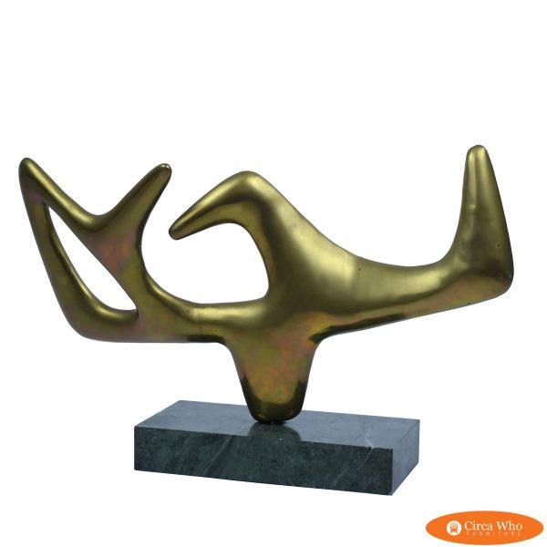 Mid-Century Modern Brass Sculpture on Green Marble Base