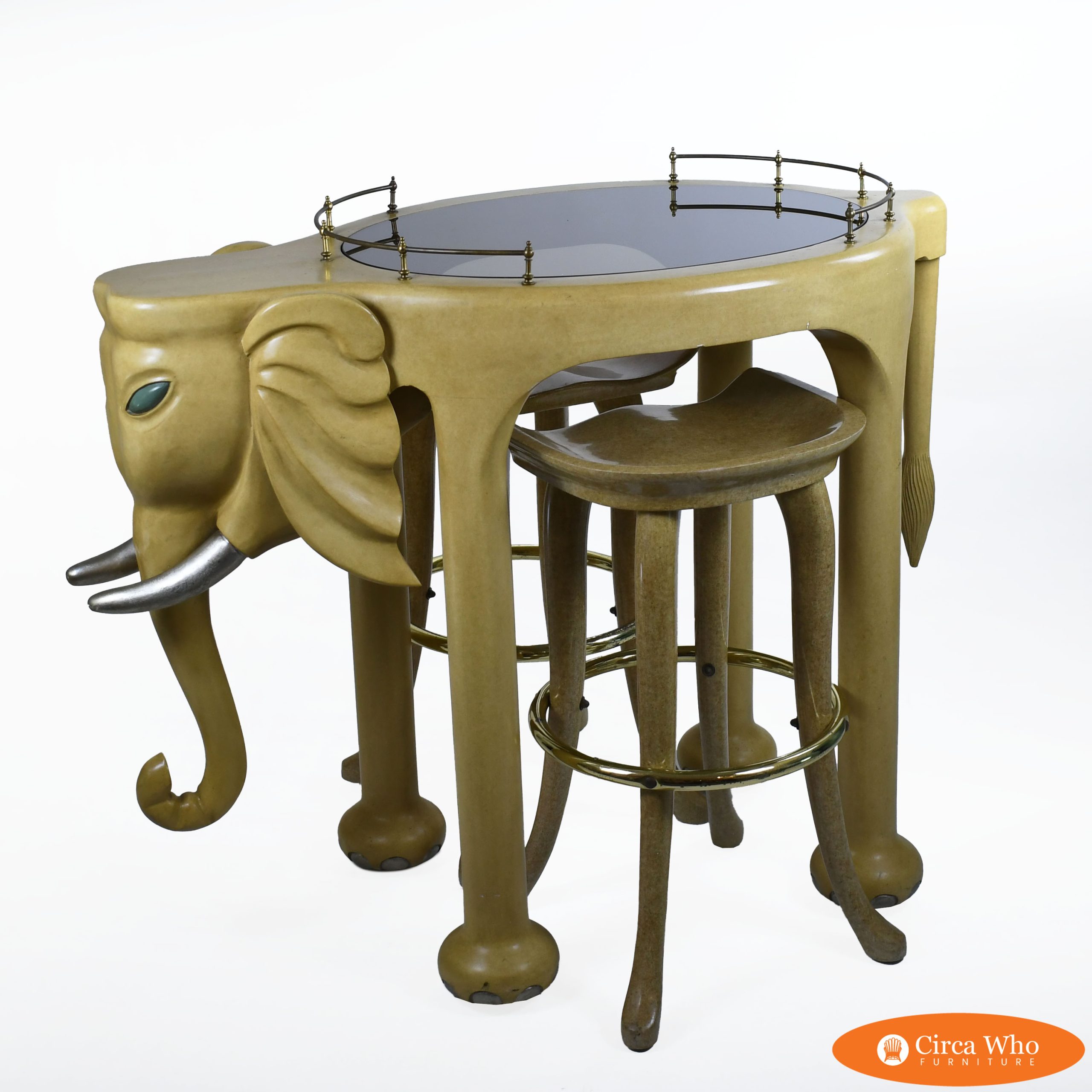 MCM Elephant Rolling Bar With Stools