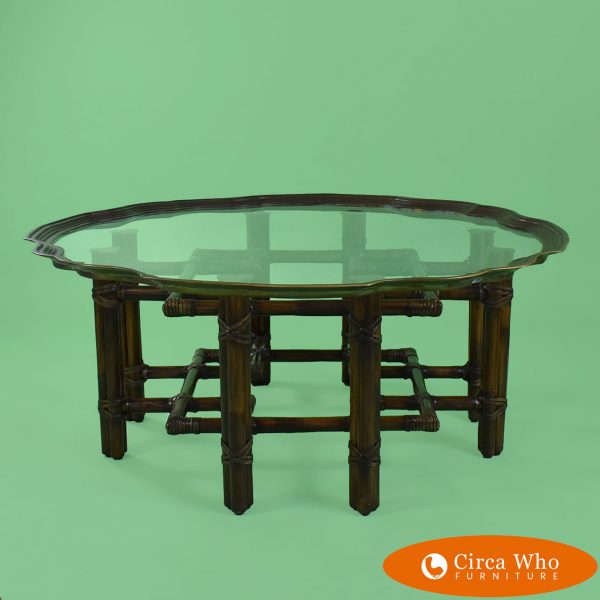 McGuire Coffee Table With Brass Glass
